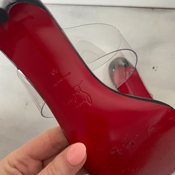 ❌SOLD❌Christian Louboutin Just Nothing 85 Slide Sandals Patent Leather PVC Mule - Picture 11 of 12